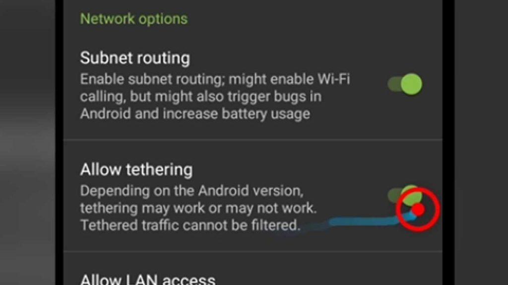 4. enable allow tethering