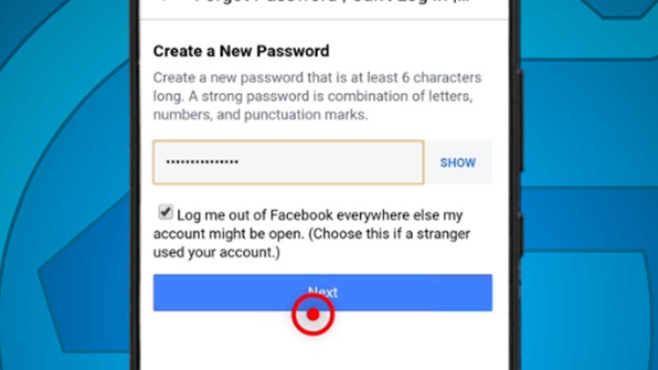 12. facebook android input new password and tap
