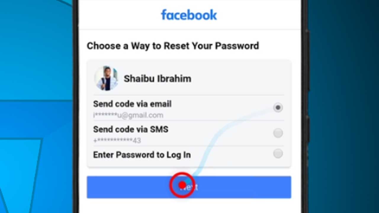 9. facebook android next button on password recovery