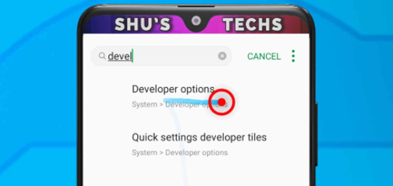 5 search and tap developer options
